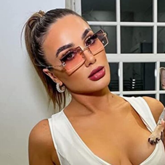 Retro Pink Clear Ombre Rimless Rectangle Square Sunglasses Vintage Shades - Picture 1 of 7